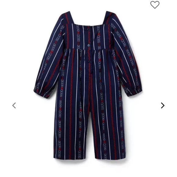 Janie and Jack Embroidered Navy Wide Leg Jumpsuit Little Girls Size 4 - Picture 2 of 5